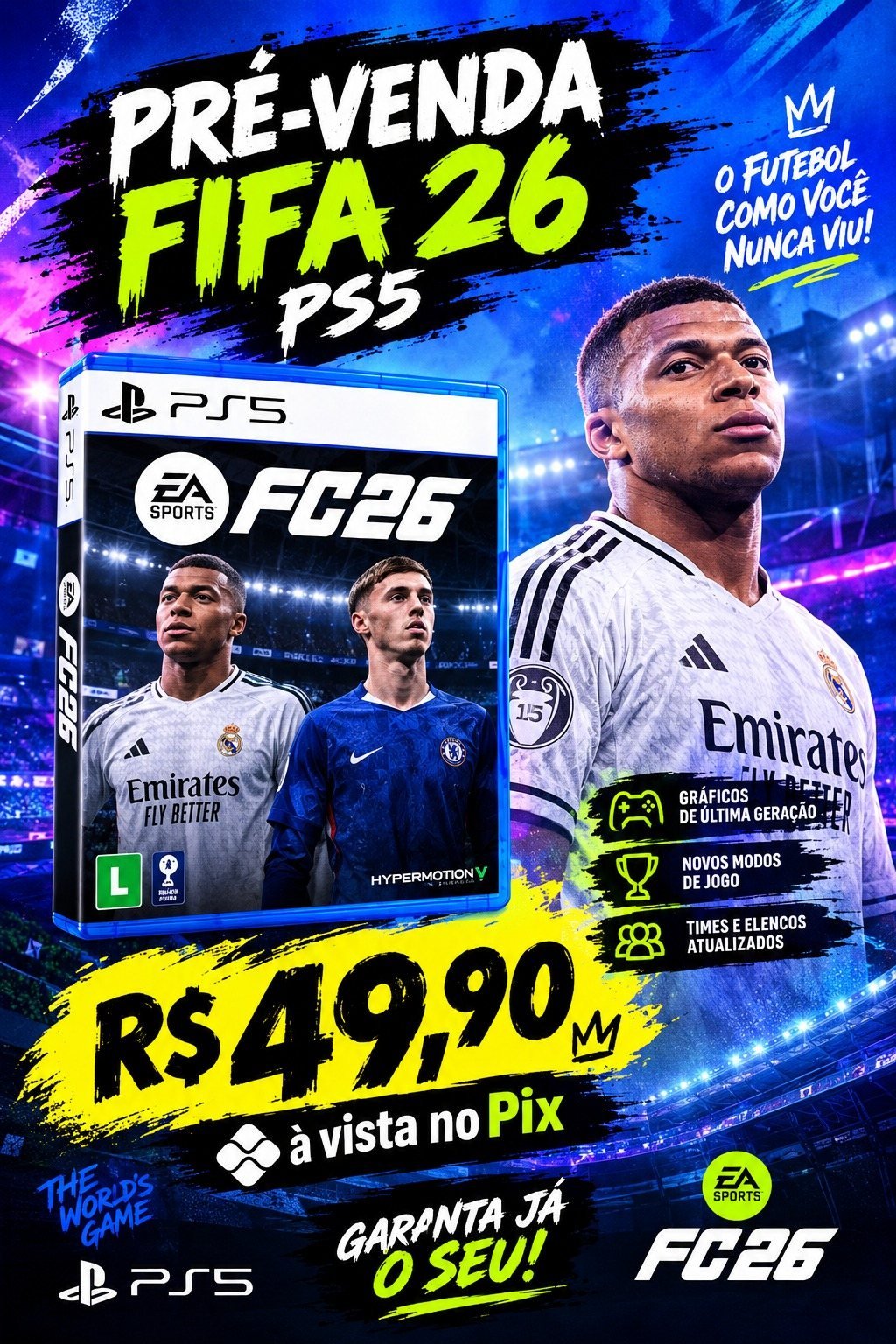 Pré-venda EA Sports FC 26 para PS5 por R$ 49,90 à vista no Pix