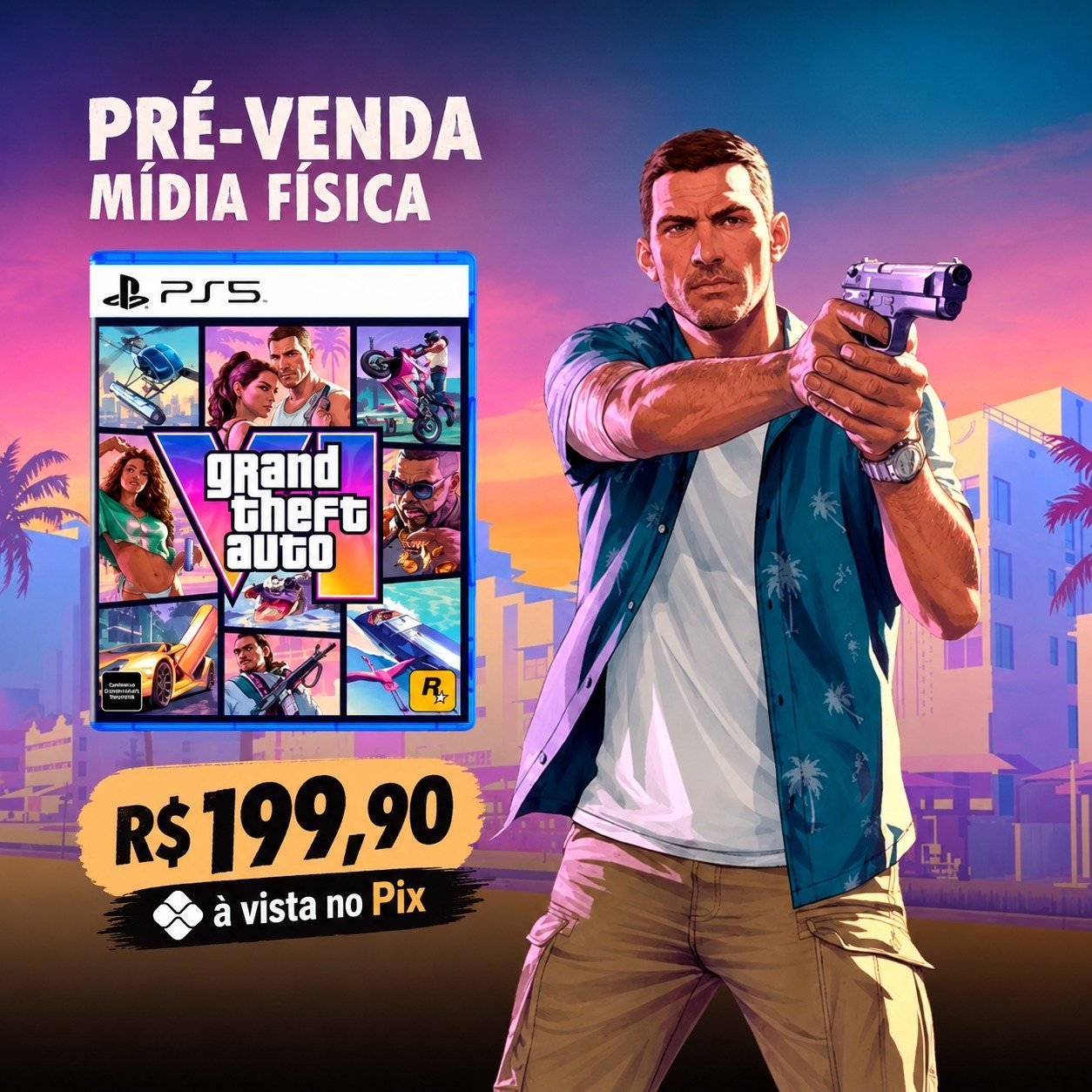 GTA 6 pré-venda mídia física para PS5 por R$ 199,90 à vista no Pix